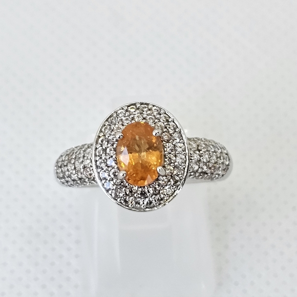 Genuine Spessartine Garnet & Zircon Ring in Platinum Over 925 Size 6! NEW - Picture 1 of 14